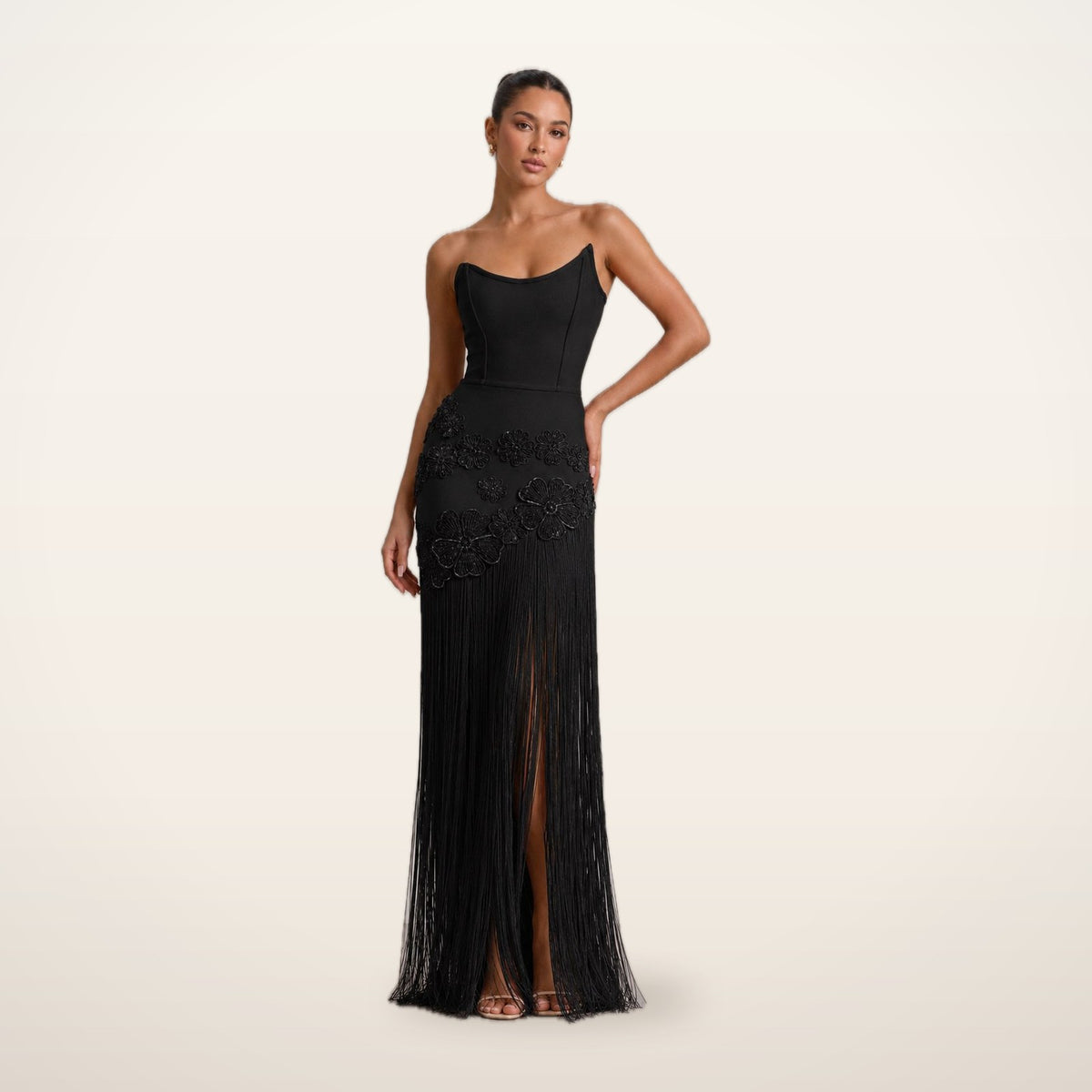 Aurelia Sequin Fringe Bandage Gown | Velvetella