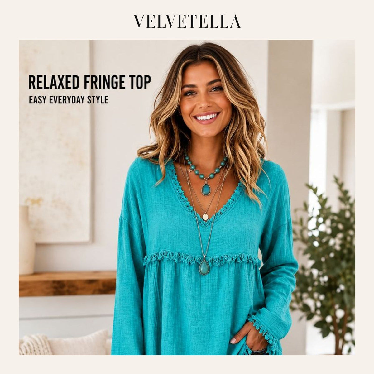 Boho V-Neck Fringe Babydoll Blouse | Velvetella