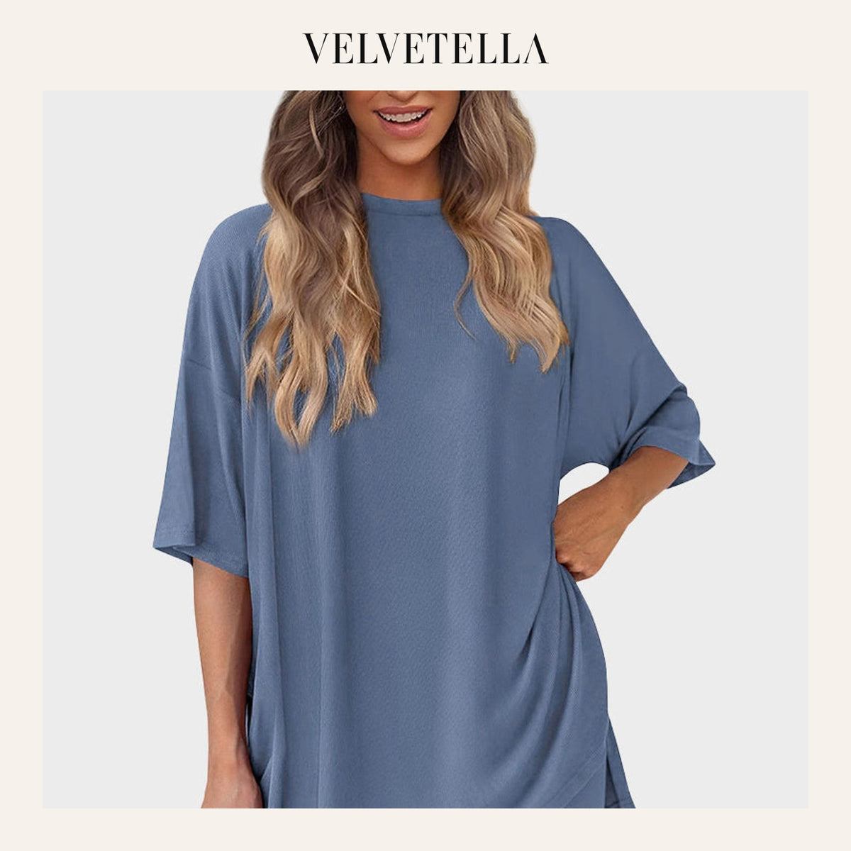Casual 2-Piece Loungewear Set Oversized Split Hem Top & Fitted Shorts | Velvetella