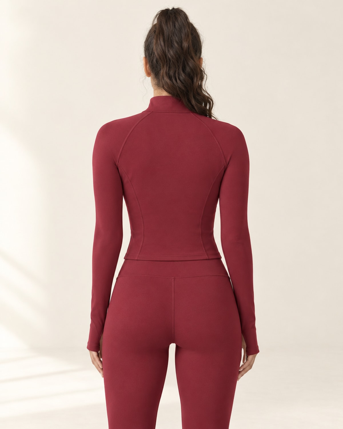 CloudSoft Fitted Zip Jacket in Brick Red – back | Velvetella