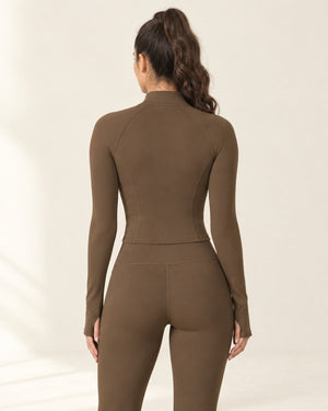 CloudSoft Fitted Zip Jacket in Chestnut – back | Velvetella