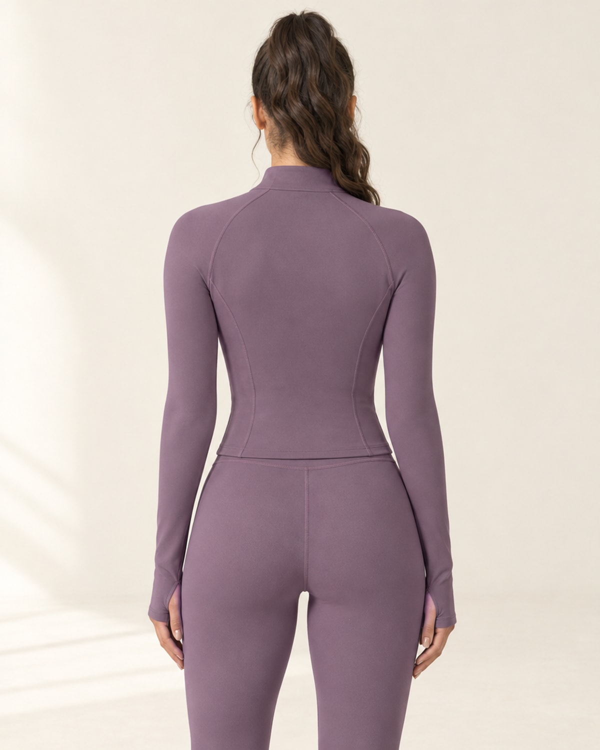 CloudSoft Fitted Zip Jacket in Mauve – back | Velvetella