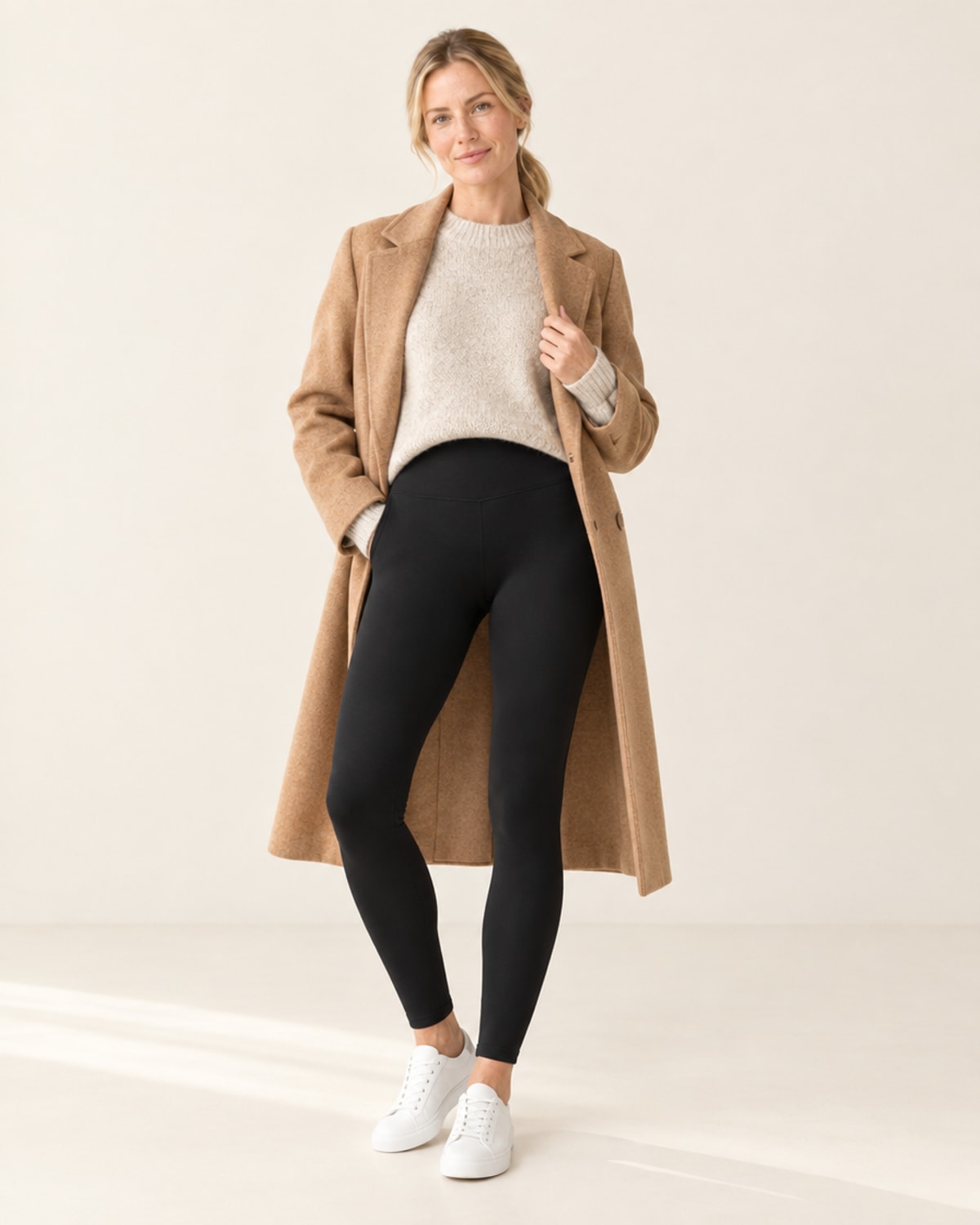 CloudSoft Fleece-Lined Legging in Black – full look | Velvetella