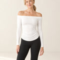 CloudSoft Off-Shoulder Long Sleeve in White – front | Velvetella