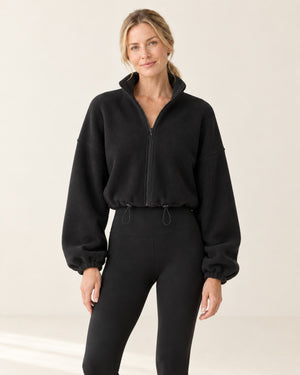 CloudSoft Polar Fleece Zip Jacket in Black – front | Velvetella