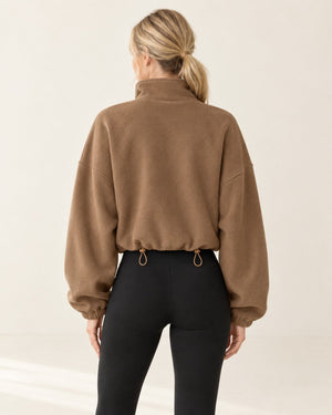 CloudSoft Polar Fleece Zip Jacket in Caramel – back | Velvetella