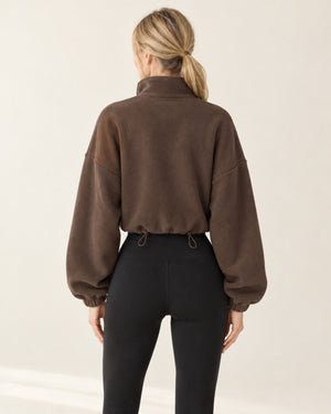 CloudSoft Polar Fleece Zip Jacket in Coffee – back | Velvetella