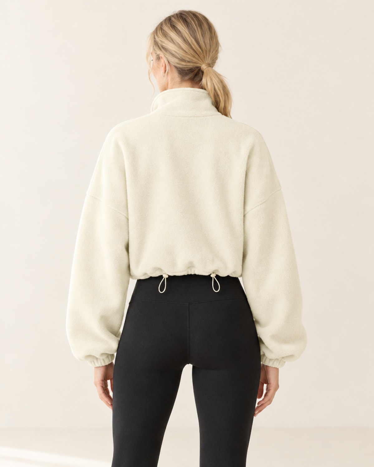 CloudSoft Polar Fleece Zip Jacket in Ivory White – back | Velvetella
