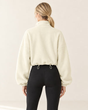 CloudSoft Polar Fleece Zip Jacket in Ivory White – back | Velvetella