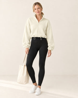 CloudSoft Polar Fleece Zip Jacket in Ivory White – full look | Velvetella