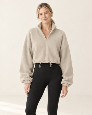 CloudSoft Polar Fleece Zip Jacket in Khaki – front | Velvetella