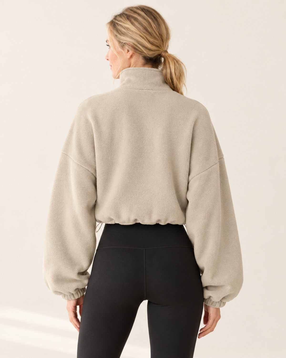 CloudSoft Polar Fleece Zip Jacket in Khaki – back | Velvetella