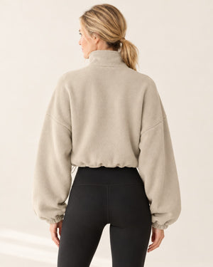 CloudSoft Polar Fleece Zip Jacket in Khaki – back | Velvetella