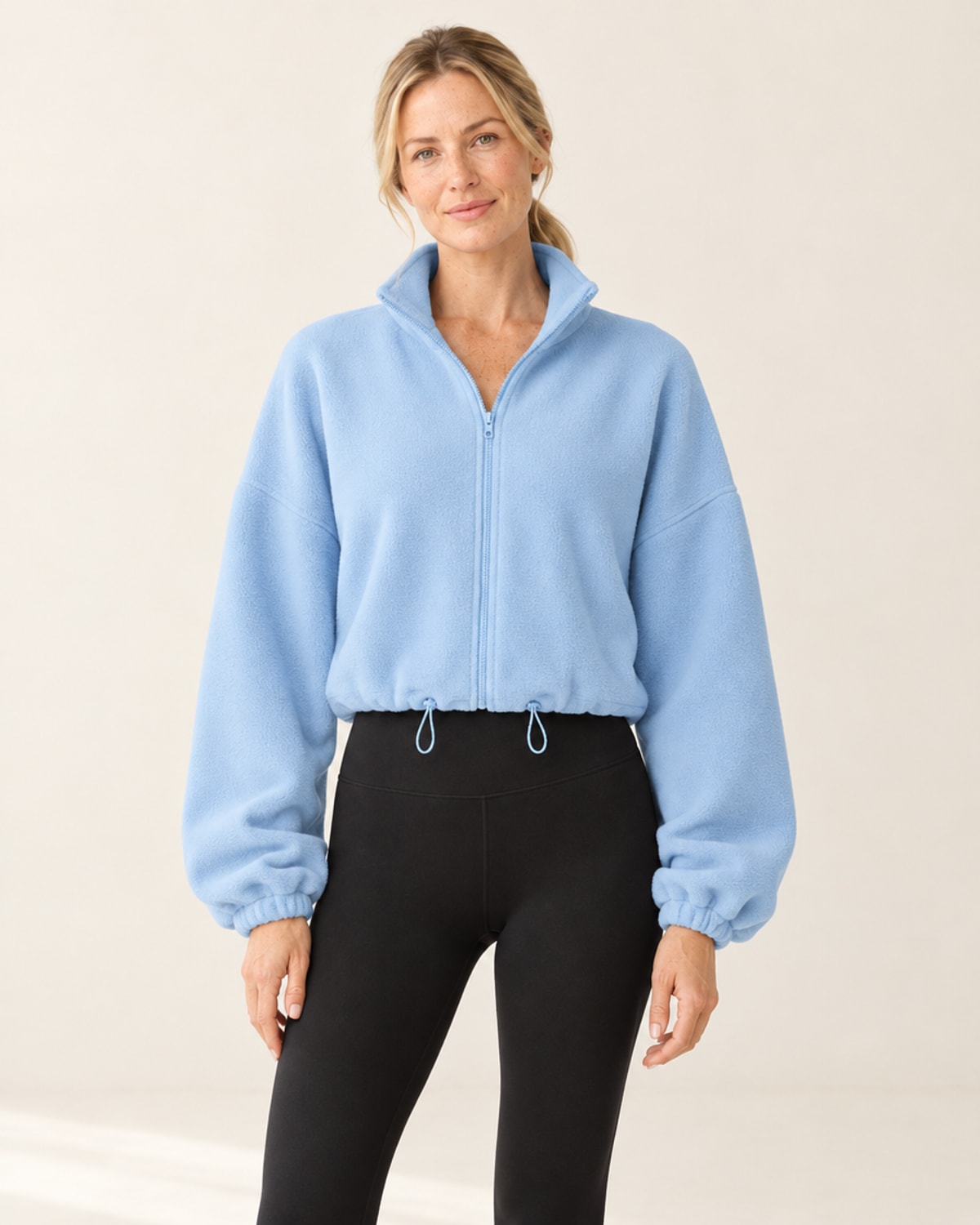 CloudSoft Polar Fleece Zip Jacket in Light Blue – front | Velvetella