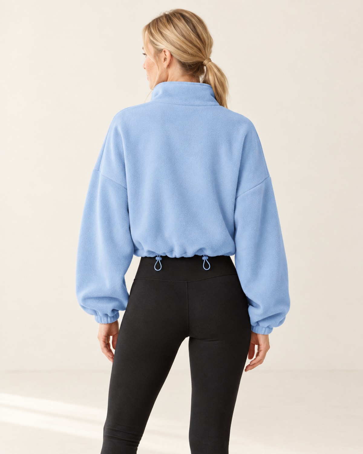 CloudSoft Polar Fleece Zip Jacket in Light Blue – back | Velvetella