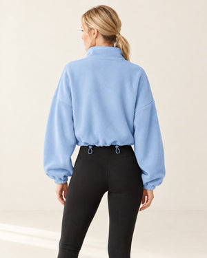 CloudSoft Polar Fleece Zip Jacket in Light Blue – back | Velvetella