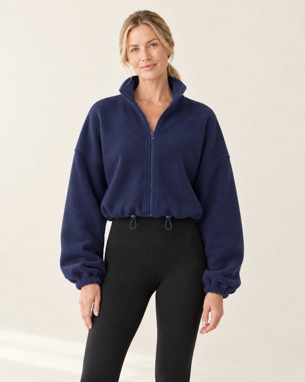 CloudSoft Polar Fleece Zip Jacket in Navy Blue – front | Velvetella