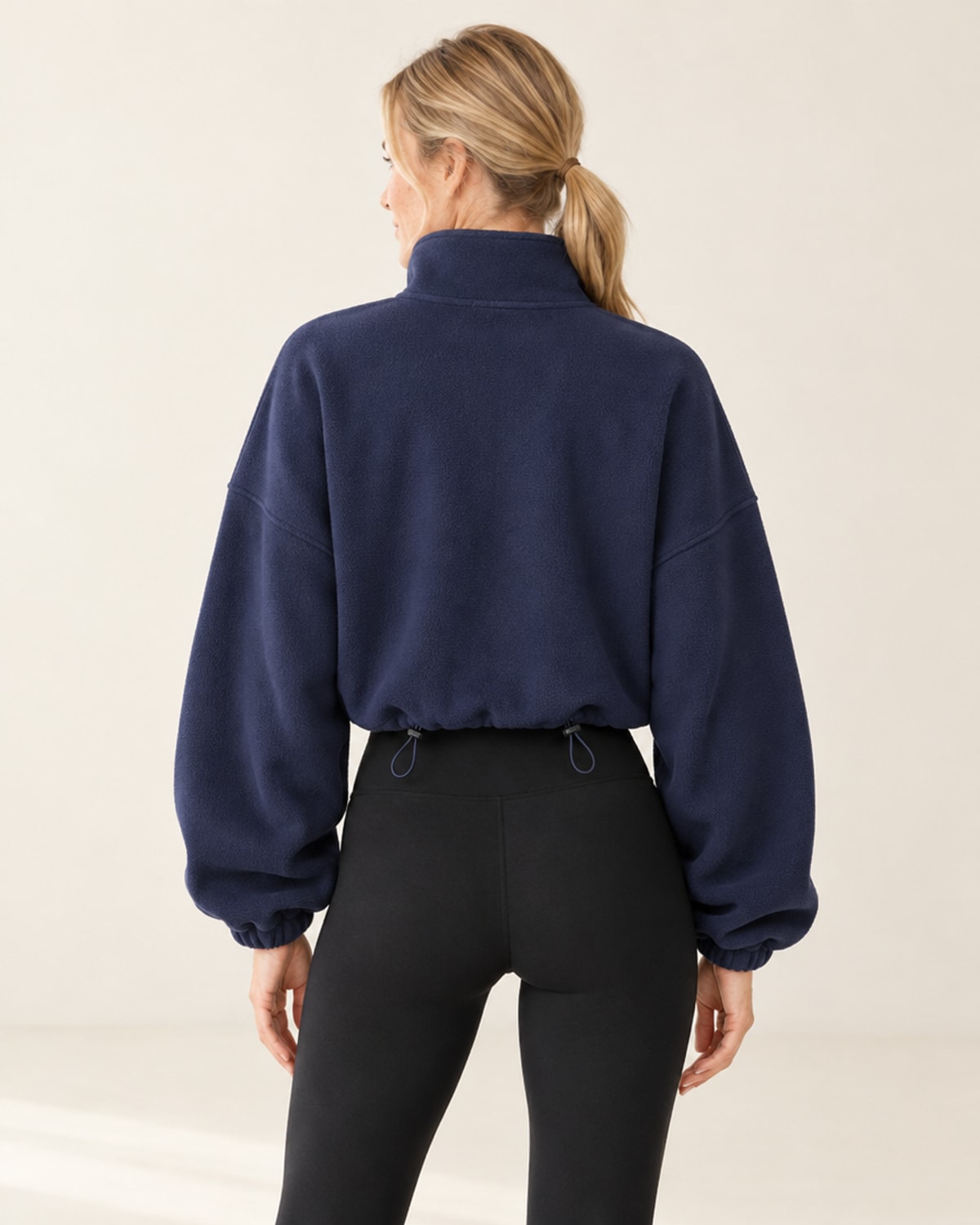 CloudSoft Polar Fleece Zip Jacket in Navy Blue – back | Velvetella