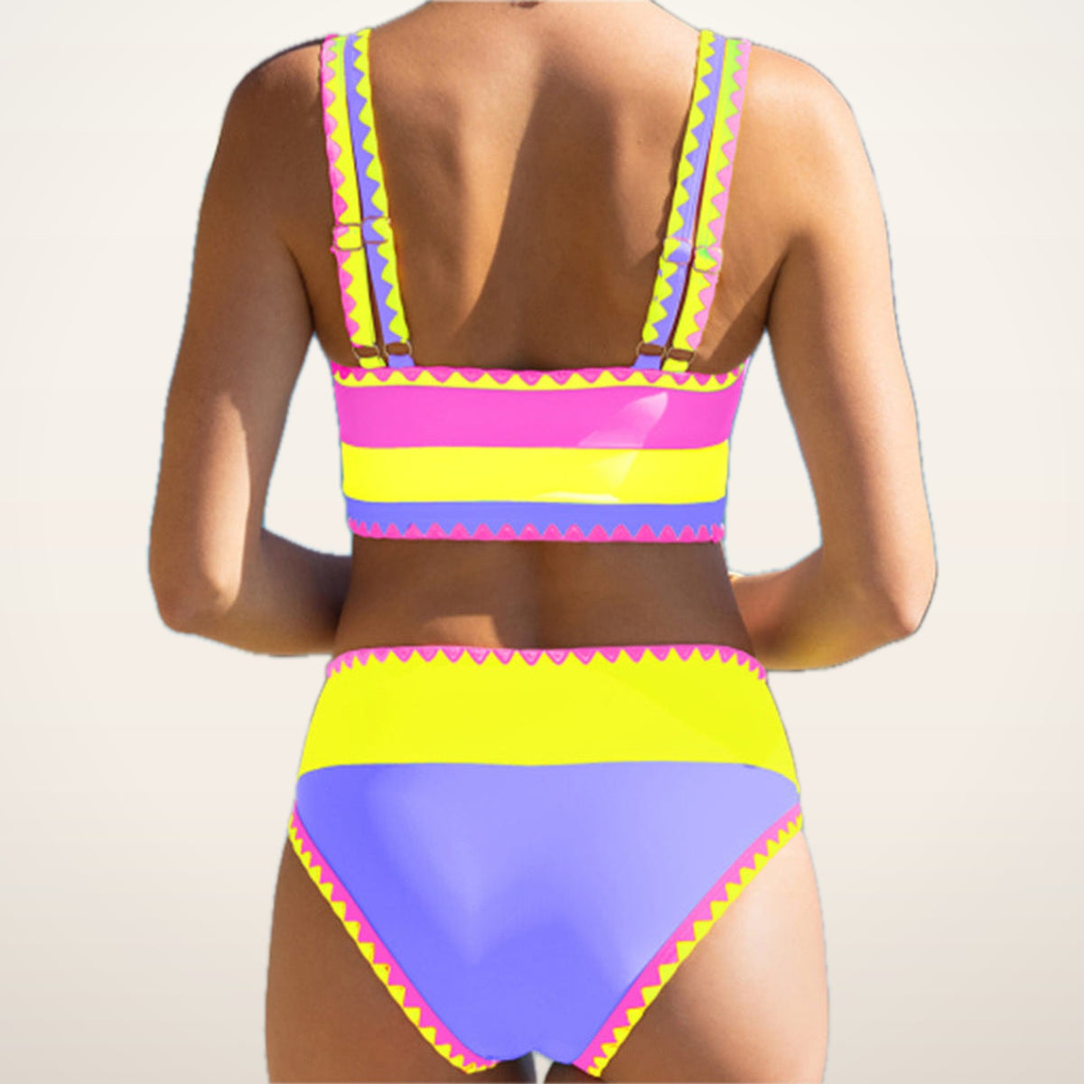 Contrast Patchwork Sporty 3-Piece Bikini Set | Velvetella