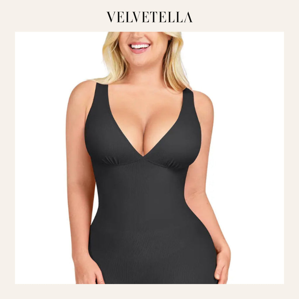 Deep V Bodycon Romper – Sculpt & Tummy Control | Velvetella