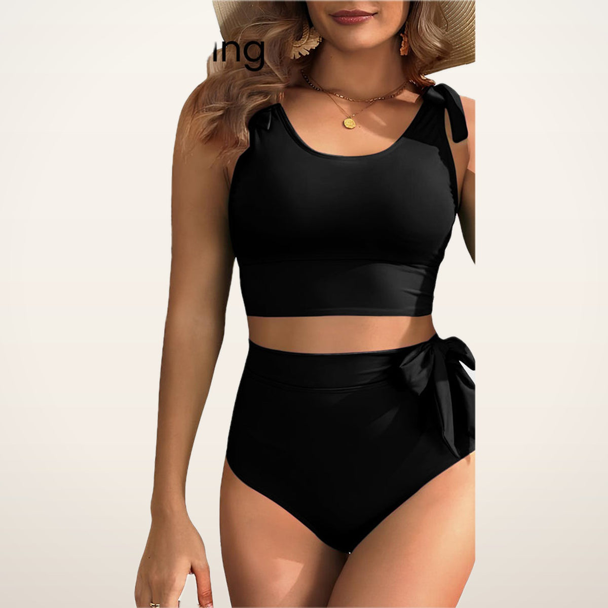 Juno Tie-Shoulder High-Waist Bikini Set | Velvetella