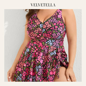 Floral Tie-Front Swim Dress with Knot Detail and Bloom Print | Velvetella