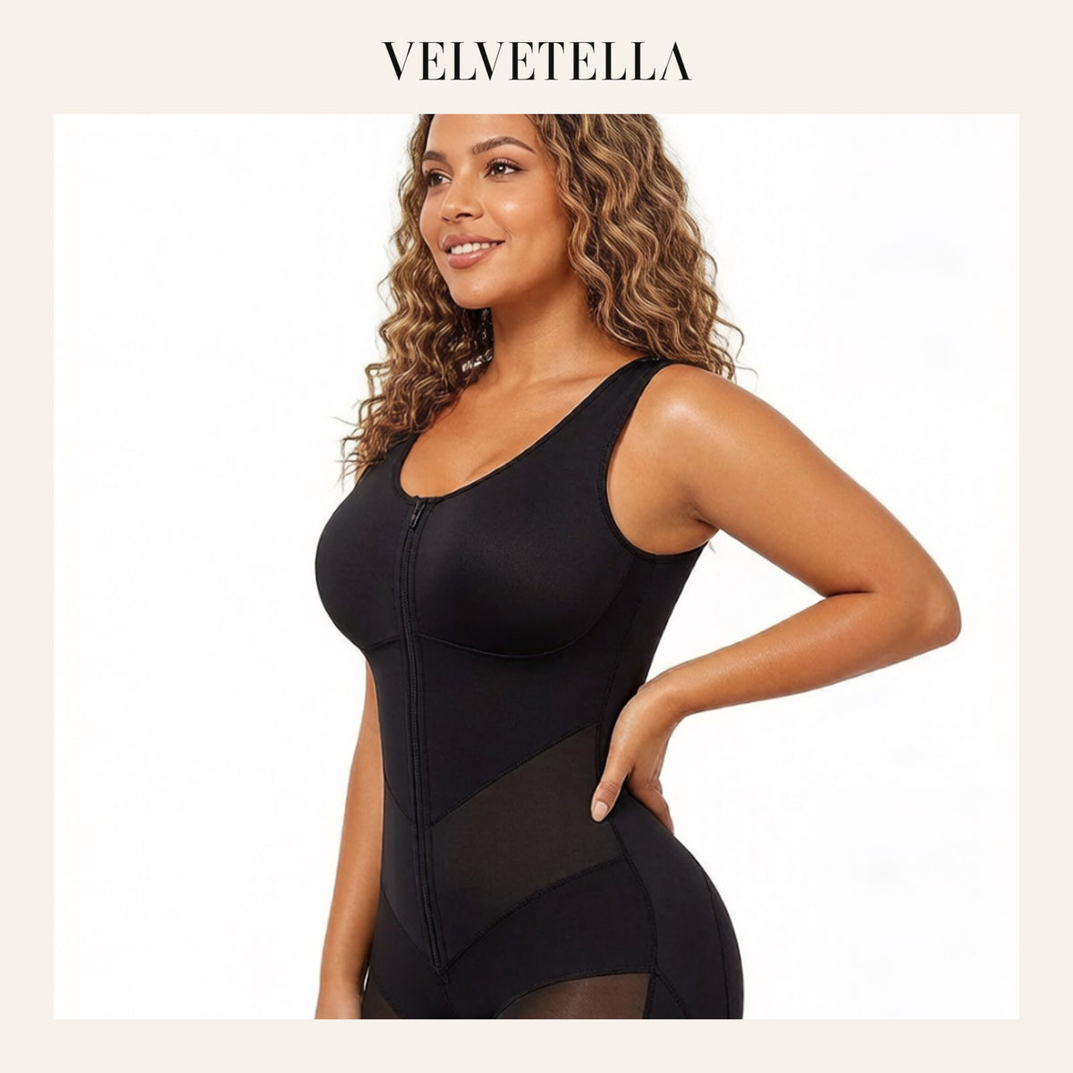 Front-zip body shaper with tummy control and smoothing fit. | Velvetella