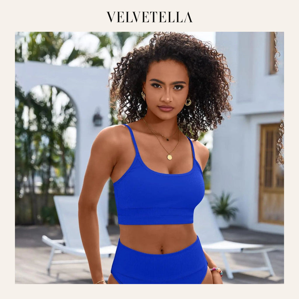 High-Waist Color Block Bikini Set Tummy Control | Velvetella