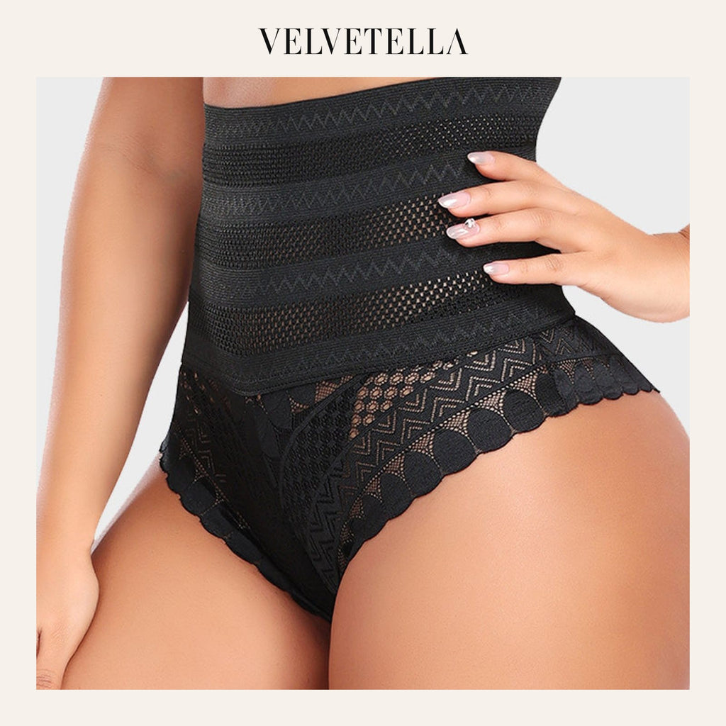 High-Waist Lace Mesh Shaping Panty | Velvetella