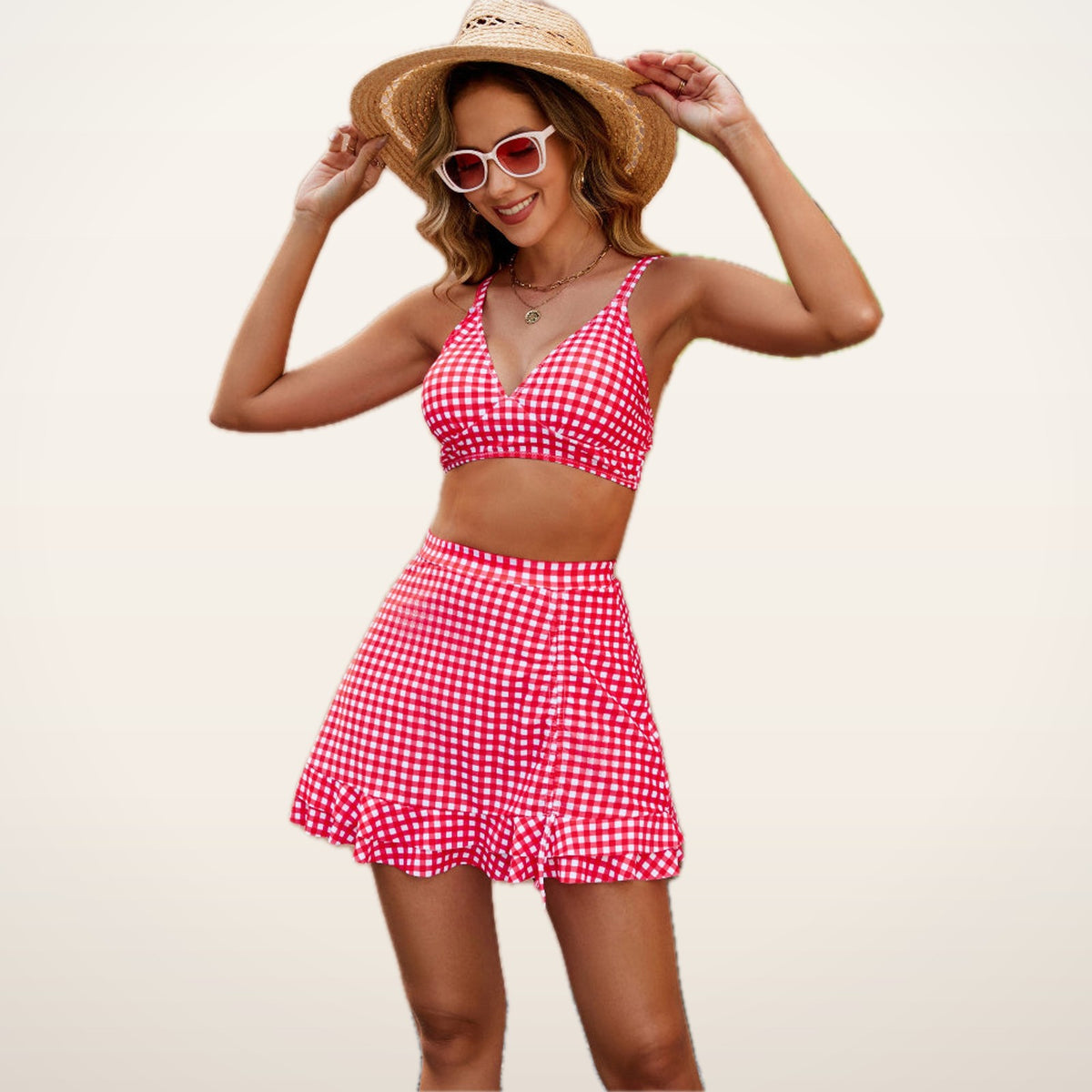 Gigi Gingham High-Waist Bikini Set | Velvetella