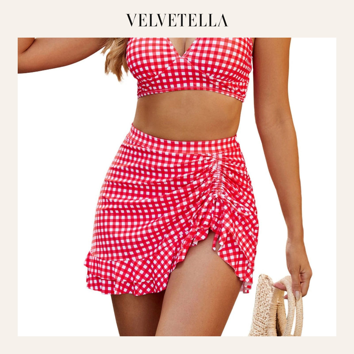 High Waisted Bikini Sets Women's Tummy Control Gingham | Velvetella