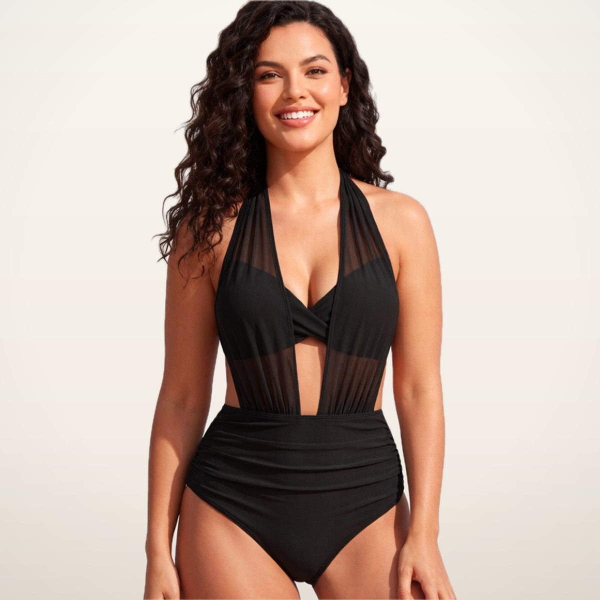 Juno High-Waist Mesh Smoothing Bikini Set | Velvetella