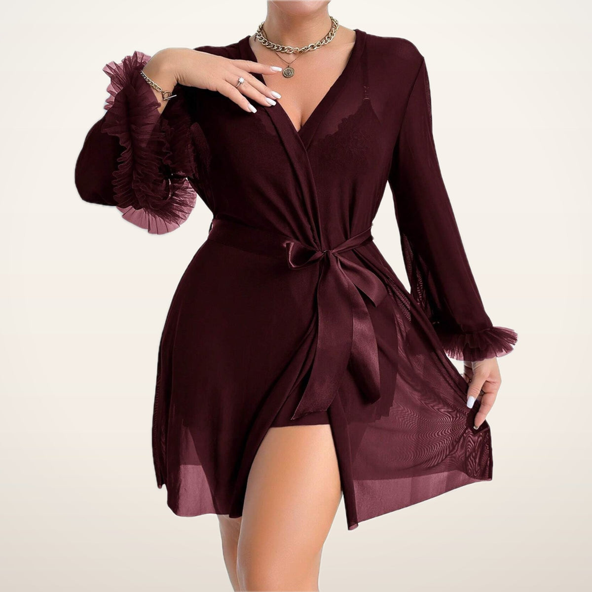 Amelie Lace Nightgown & Sheer Robe Set | Velvetella