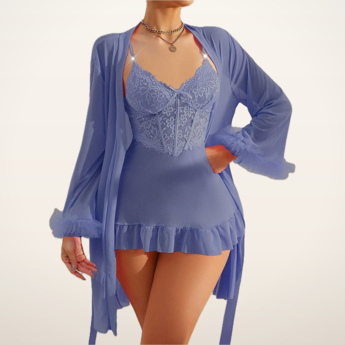 Amelie Lace Nightgown & Sheer Robe Set | Velvetella