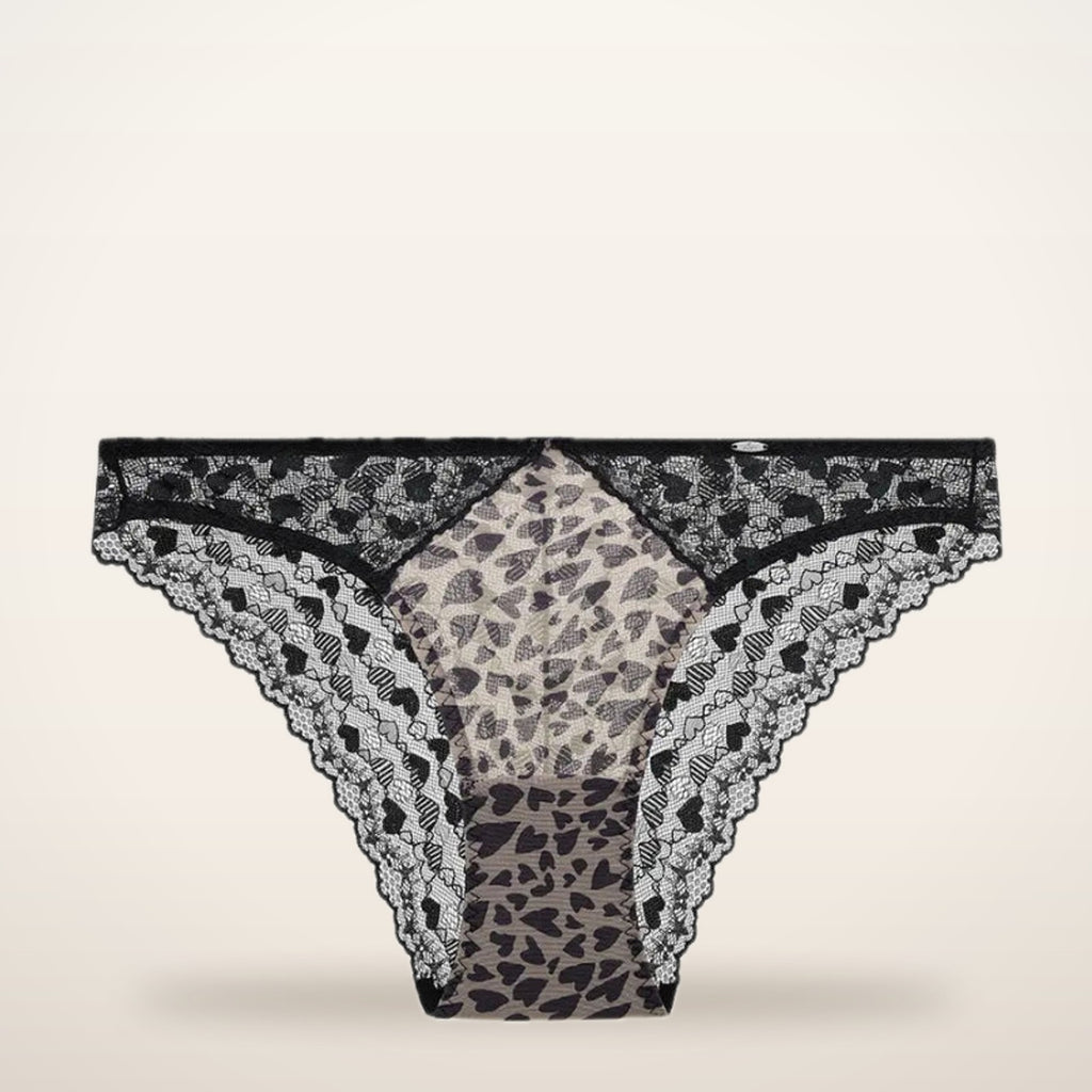 Leopard Heart Lace Sheer Mesh Briefs | Velvetella