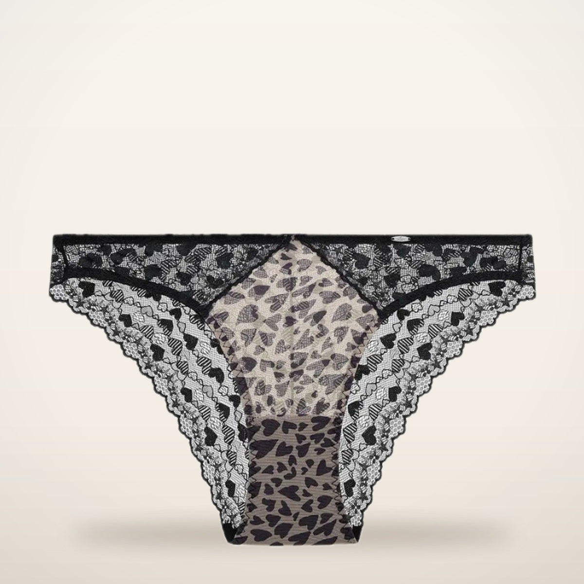 Leopard Heart Lace Sheer Mesh Briefs | Velvetella
