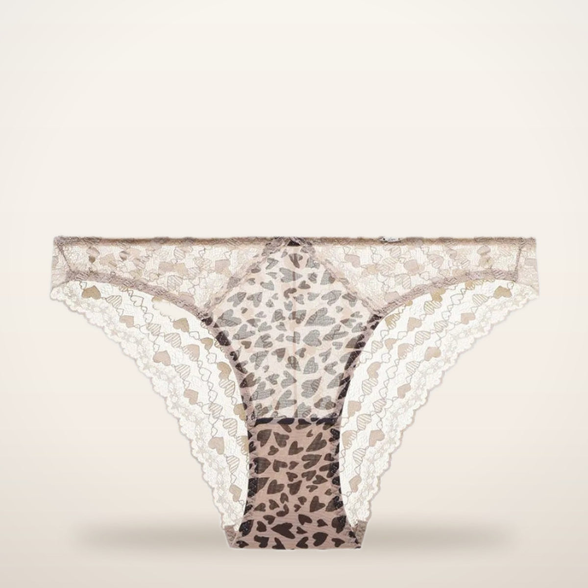 Leopard Heart Lace Sheer Mesh Briefs | Velvetella