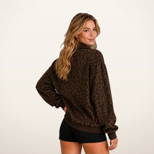 Leopard-Print Half-Zip Oversized Pullover | Velvetella