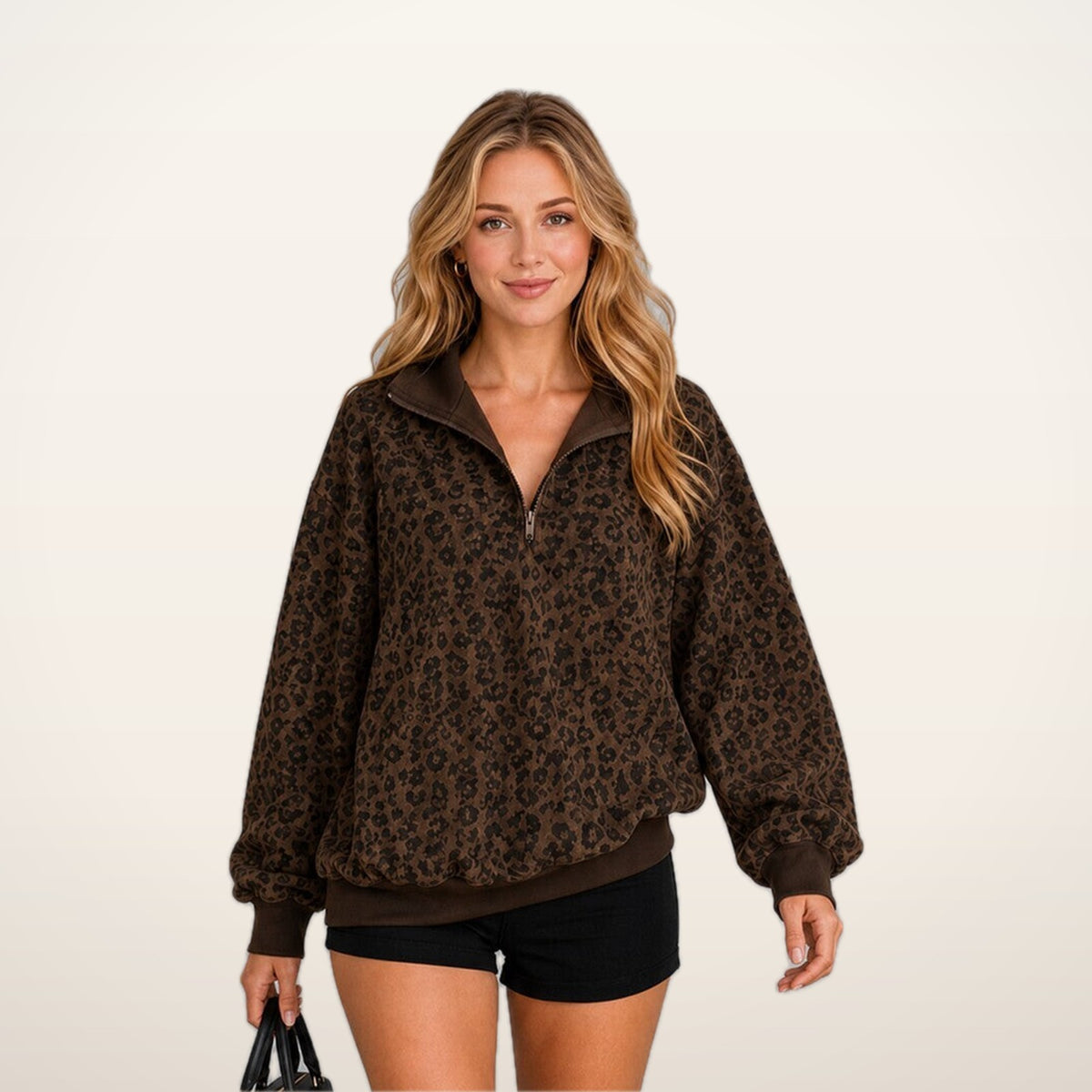 Leopard-Print Half-Zip Oversized Pullover | Velvetella