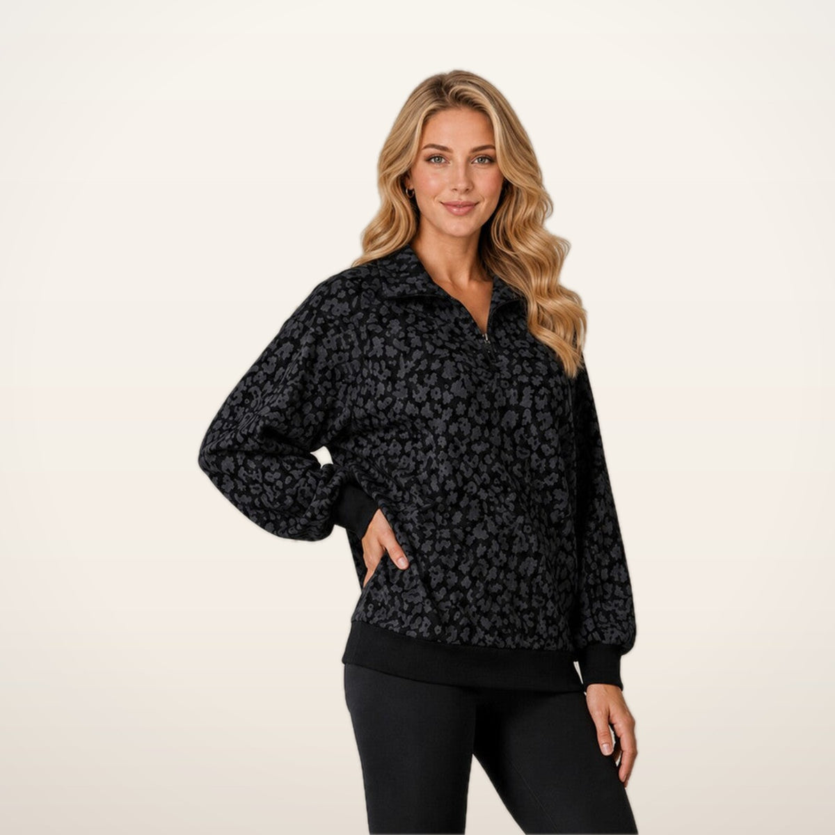 Leopard-Print Half-Zip Oversized Pullover | Velvetella