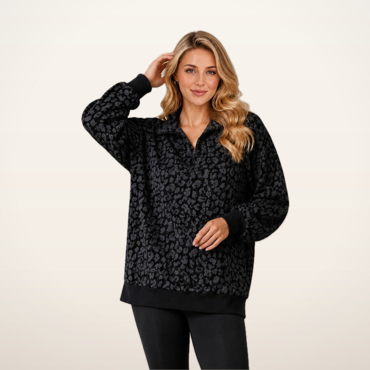 Leopard-Print Half-Zip Oversized Pullover | Velvetella