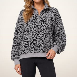 Leopard-Print Half-Zip Oversized Pullover | Velvetella