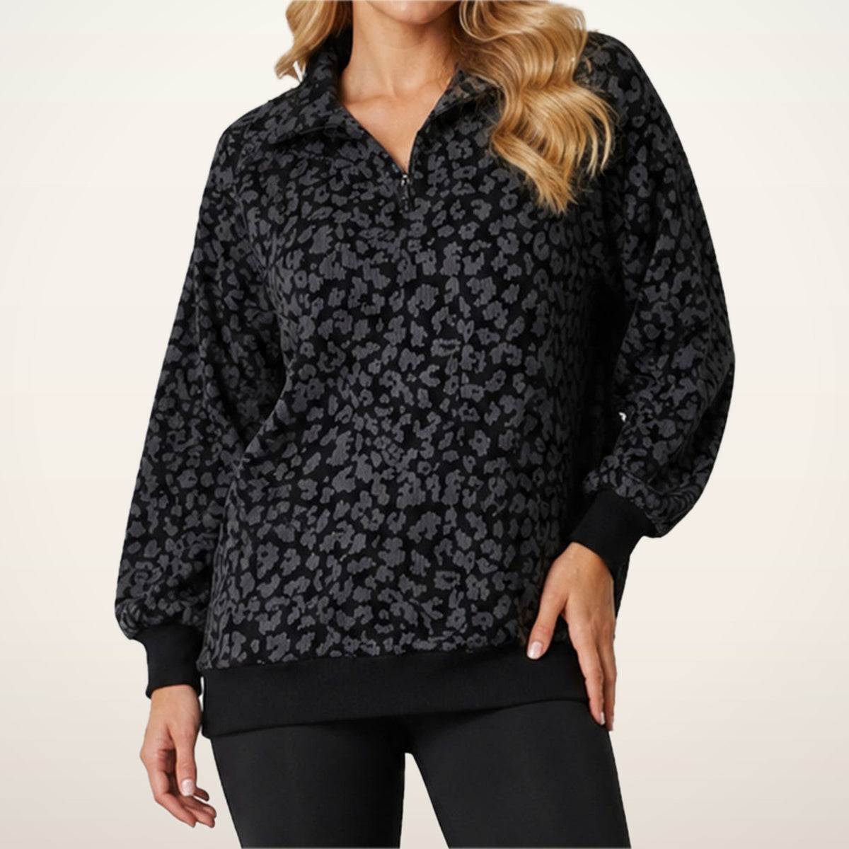 Leopard-Print Half-Zip Oversized Pullover | Velvetella