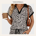 Leopard Print V-Neck Cap Sleeve 2-Piece Lounge Set | Velvetella