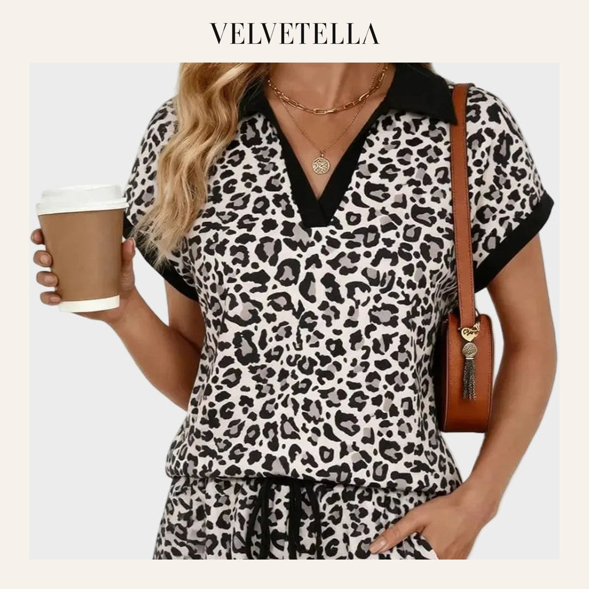 Leopard Print V-Neck Cap Sleeve 2-Piece Lounge Set | Velvetella