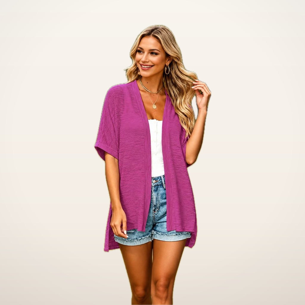 Lightweight Short-Sleeve Open-Front Cardigan | Velvetella