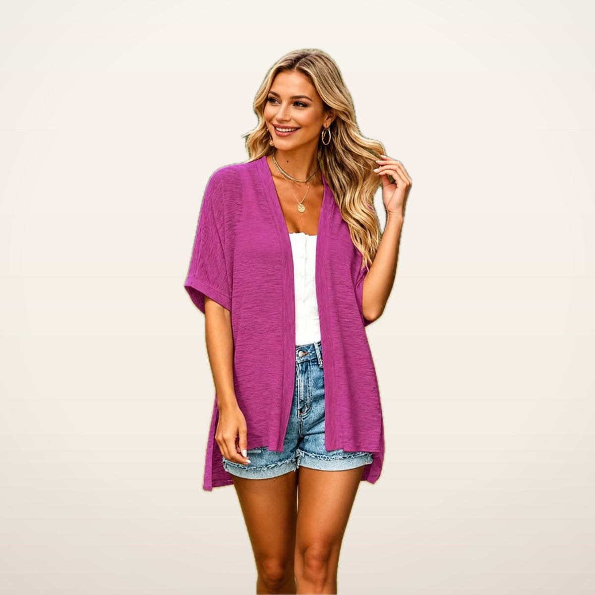 Lightweight Short-Sleeve Open-Front Cardigan | Velvetella