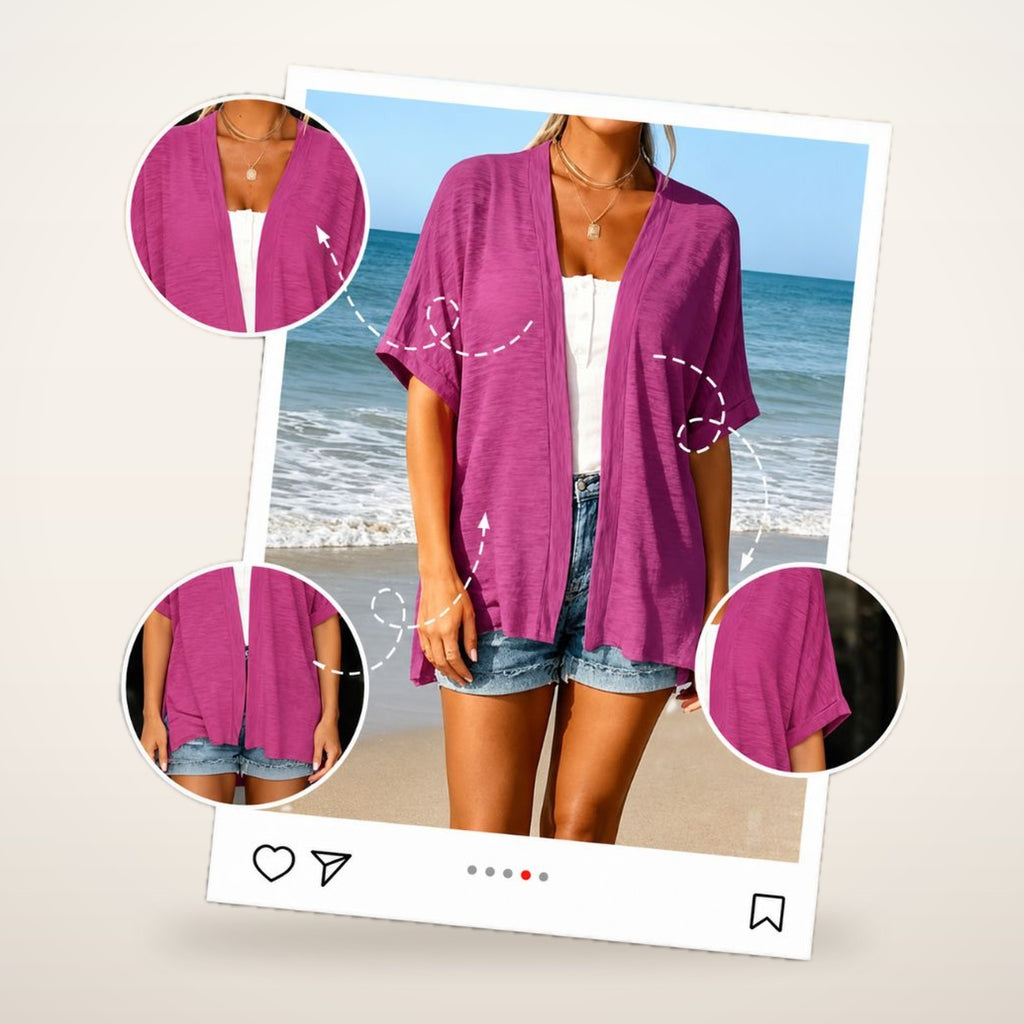 Lightweight Short-Sleeve Open-Front Cardigan | Velvetella