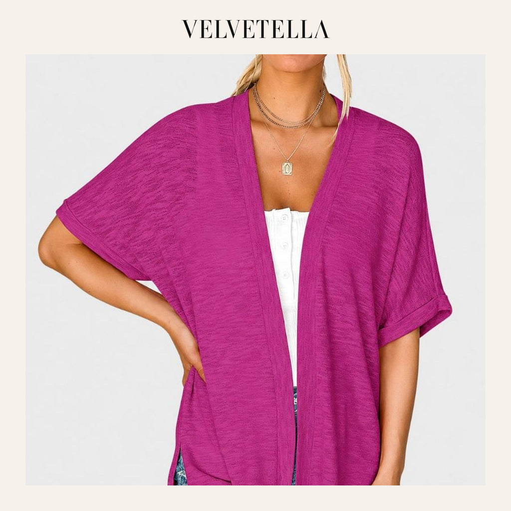 Lightweight Short-Sleeve Open-Front Cardigan | Velvetella