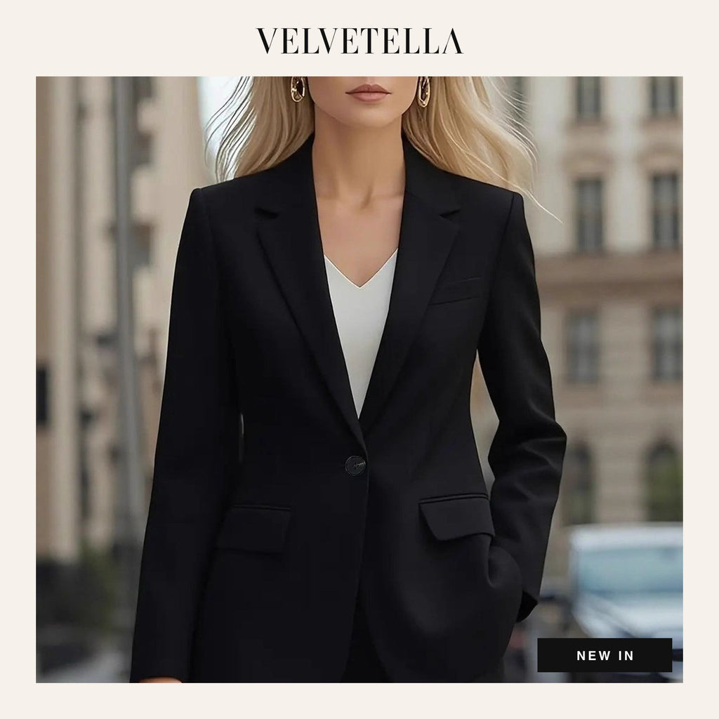 Noor Collarless Button Blazer | Velvetella